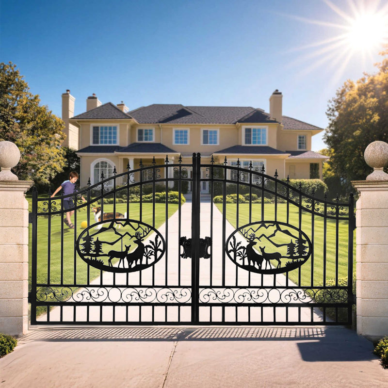 Chery Industrial 14 ft. W Steel Dual Swing Driveway Gate - DEER